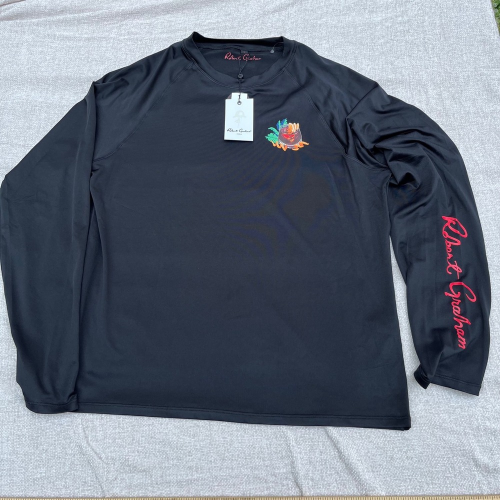 Robert Graham Mens Black UPF 50+ Long Sleeve Rash Guard Swim Shirt SMRG114 L